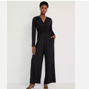 NWT  Black Old Navy Waist-Defined V-Neck Jumpsuit Soft Jersey Knit
